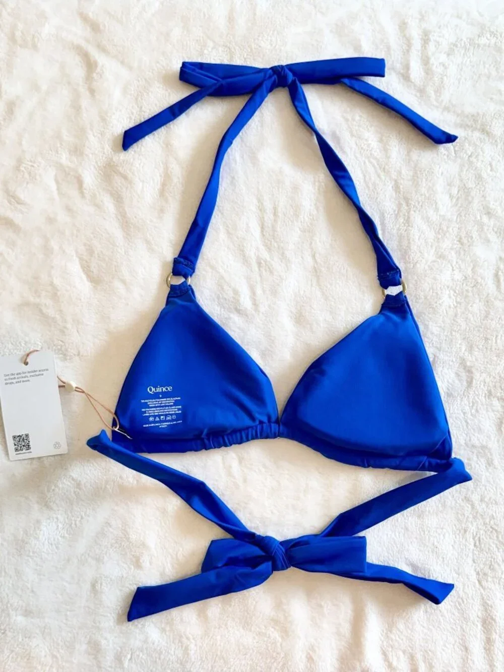 NWT Quince Italian Full Coverage Ring Triangle Bikini Top in Electric Blue - S